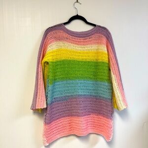 Rainbow Stripe Crochet Sweater with flared sleeves oversized cozy Girly‎ knit